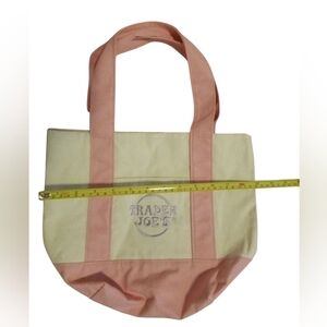 NWOT Trader Joe's Mini Pastel Canvas Tote Bag - Pink w/Lavender Embroidery